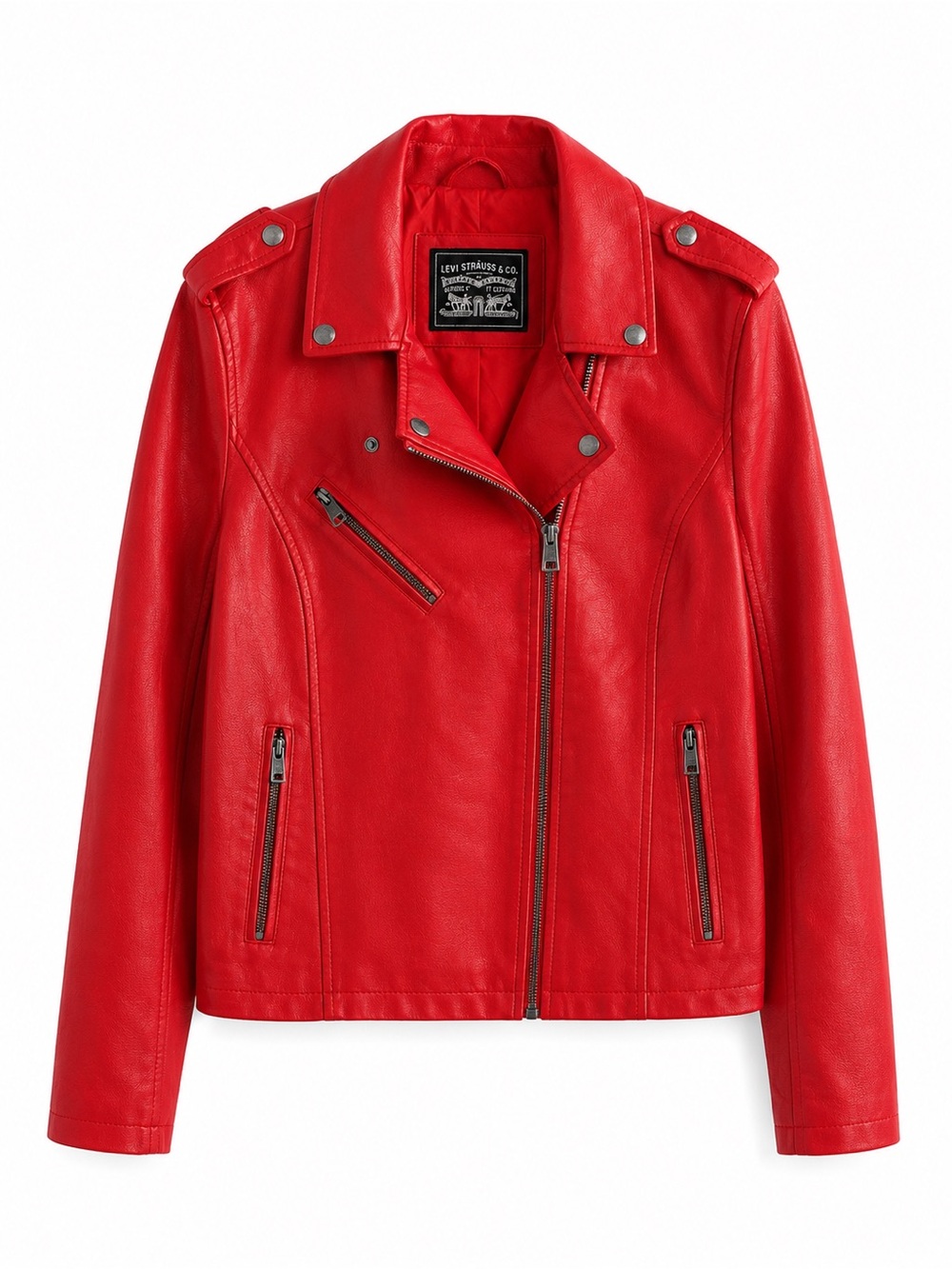 Levi's Red Faux Leather Moto Biker Jacket Size XL